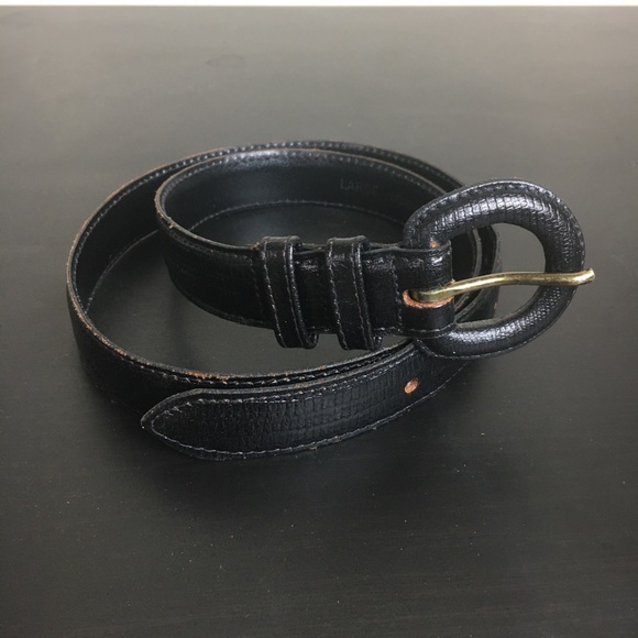 Vintage Accessories - Vintage 90s Black Skinny Lizard Grain Leather Belt